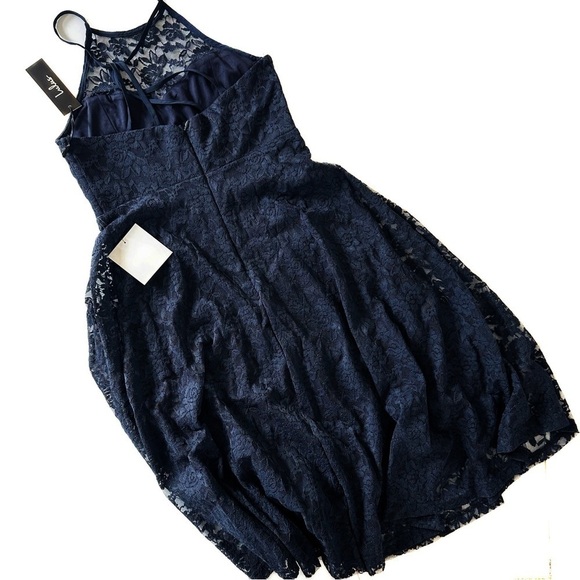 Lulus Womens Medium Navy Strappy Lace Halter Midi Dress New - Picture 9 of 9